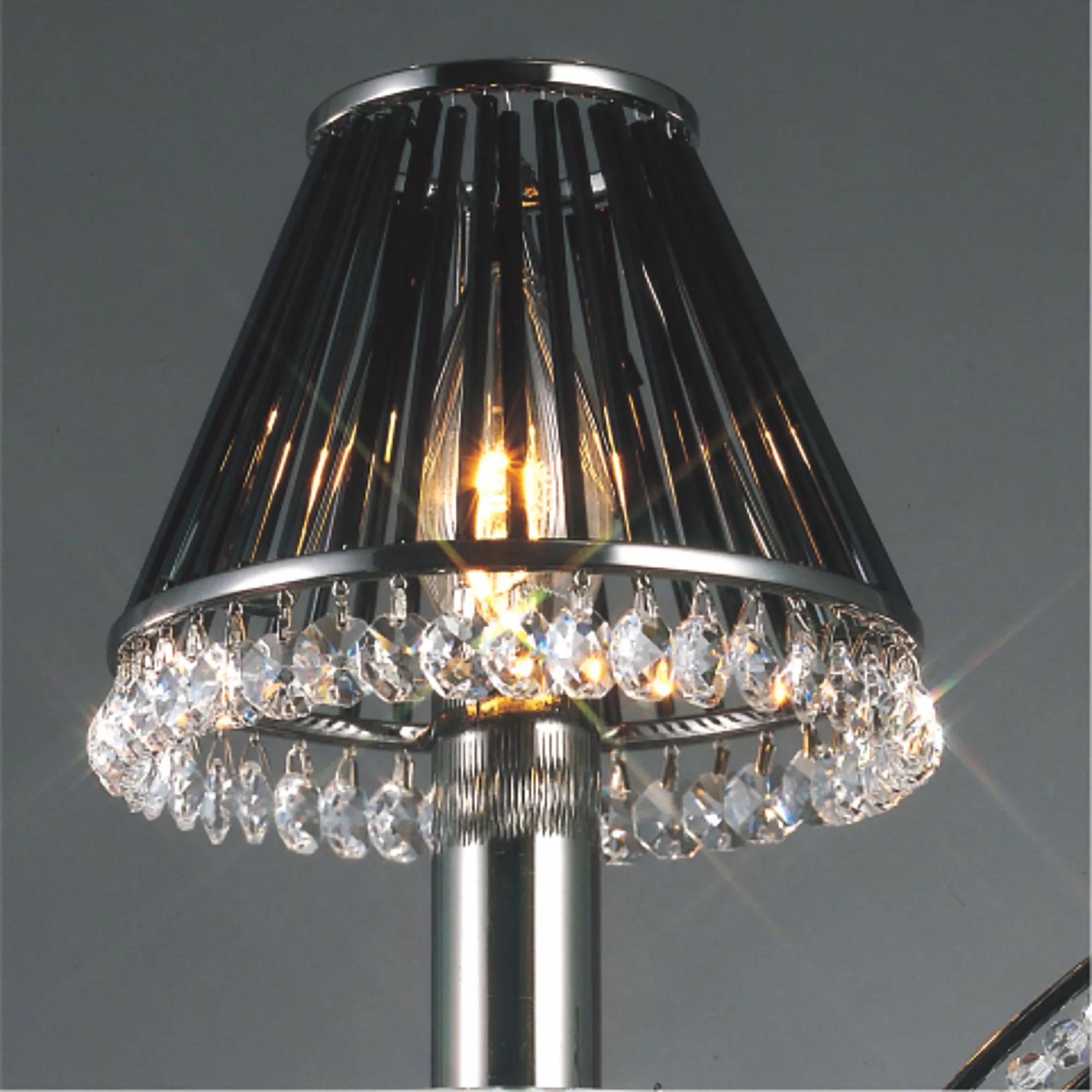 Crystal and Glass Rod Clip-On Shade Black Chrome